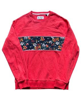 Original Penguin Men's Crewneck Pullover Sweatshirt Red Floral Stripe Logo M